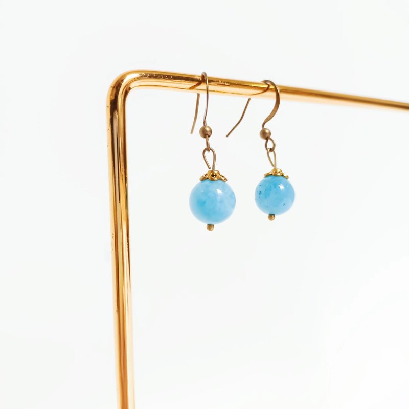 【勇气耳环】勇气之石海蓝宝石/可改耳夹/不掉色黄铜/单颗好穿搭 - 耳环/耳夹 - 水晶 透明