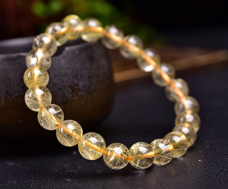 纯天然金发晶单圈手链 珠经9mm左右 发丝多密 金丝闪闪 招财聚宝 - 手链/手环 - 水晶 