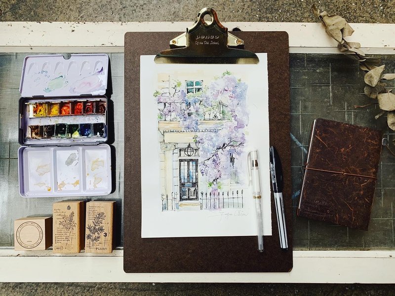 【一人成团】春日紫藤花店铺速写。Joyce的纸上旅行 / 旅行吧 - 插画/绘画/写字 - 纸 