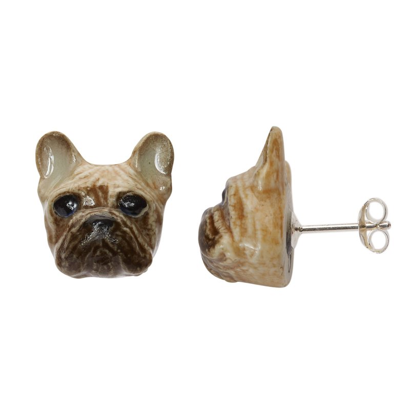 AndMary 手绘瓷耳环-法斗 礼盒装  French Bulldog Stud Earrings - 耳环/耳夹 - 瓷 咖啡色