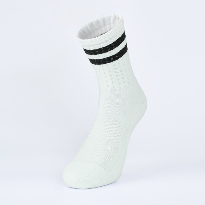抗菌条纹运动中筒袜 - 白(M、L、XL) - 袜子 - 棉．麻 白色