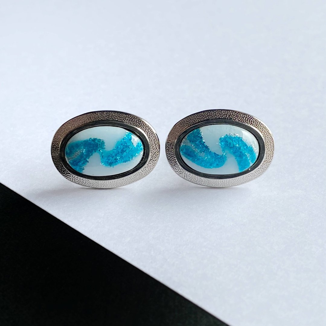 Andromeda [Sorairo Sky] Cufflinks Cufflinks Sterling Silver Foil Chirashi Cloisonne - 袖扣 - 其他材质 蓝色