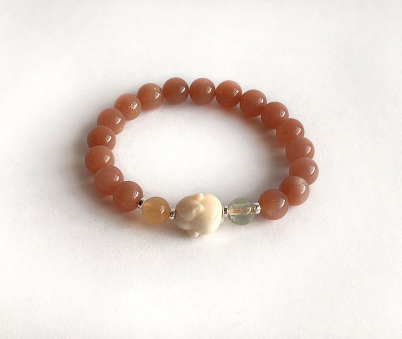 宝石系 小兔 天然矿石 金沙橙月光 女皇贝 橙玉随 粉绿萤石 手链 - 手链/手环 - 宝石 橘色