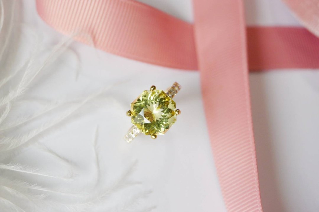 Natural Lemon Quartz Ring Silver 925 with gold Plated. - 戒指 - 纯银 黄色