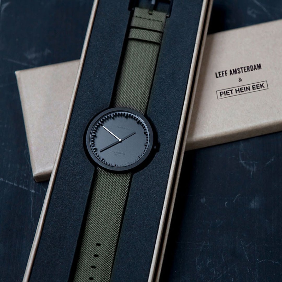 LEFF Amsterdam Tube 北欧工业齿轮设计CORDURA 尼龙 X 小牛皮腕表 (42mm,雾黑表盘、 墨绿色尼龙表带) - 其他 - 真皮 
