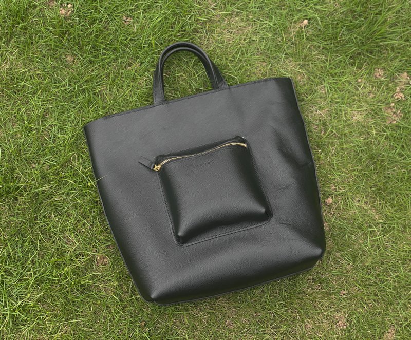 Zemoneni 工作手提袋 手提包 拼接黑 - 手提包/手提袋 - 真皮 黑色