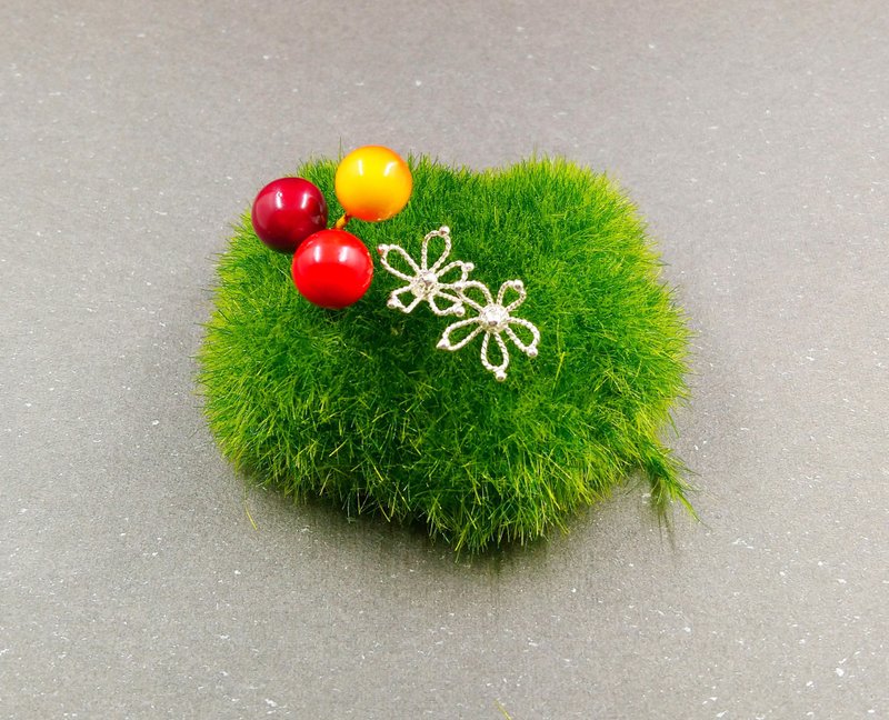 绽放-花儿 - 耳环/耳夹 - 纯银 银色