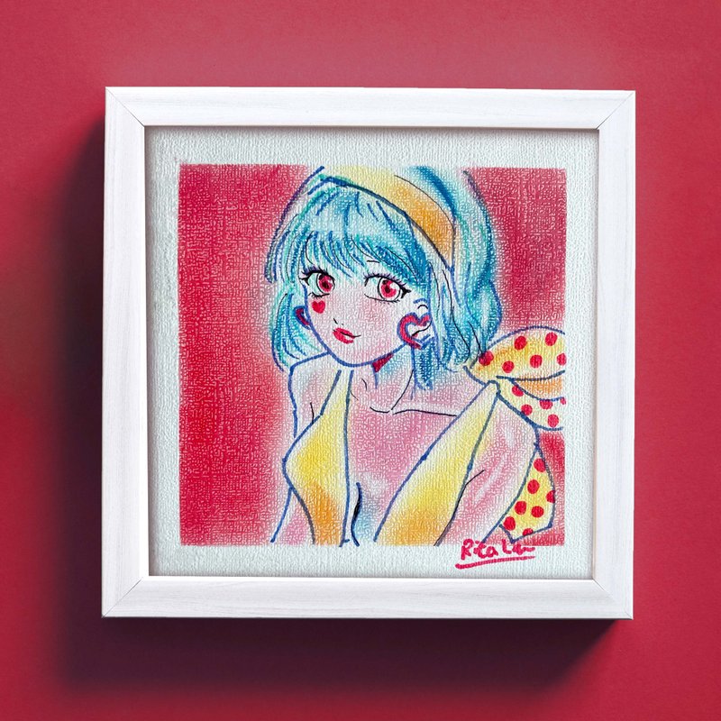 手绘粉彩画艺术 | 18cm 附框 | Y2K Style - 海报/装饰画/版画 - 纸 红色