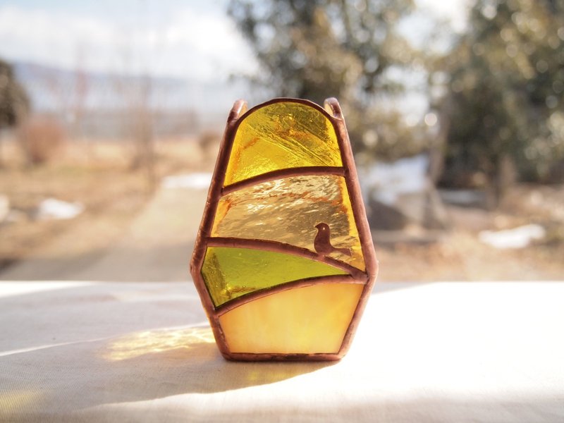 Mimosa Garden Wall Hang Led Candle Holder Stained Glass - 灯具/灯饰 - 玻璃 黄色