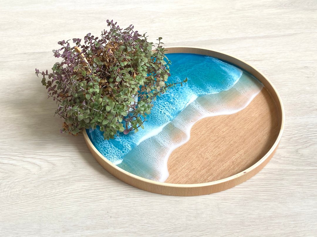 Wood Serving Tray, Blue Diamond, Wedding Gift, Home Gift - 盘子/餐盘/盘架 - 木头 蓝色