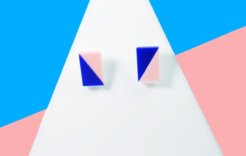 拚色长方形几何耳环 - 耳环/耳夹 - 压克力 粉红色