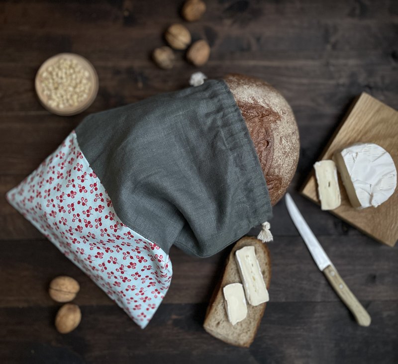Linen Reusable Drawstring Sourdough Bread Bag, Cottage Style, Gift For Mom - 调味罐/酱料瓶 - 亚麻 灰色