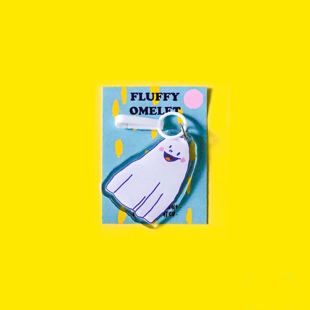 Fluffy Omelet - Keychain / Pin / Phone Grip - Ghost - 钥匙链/钥匙包 - 压克力 白色