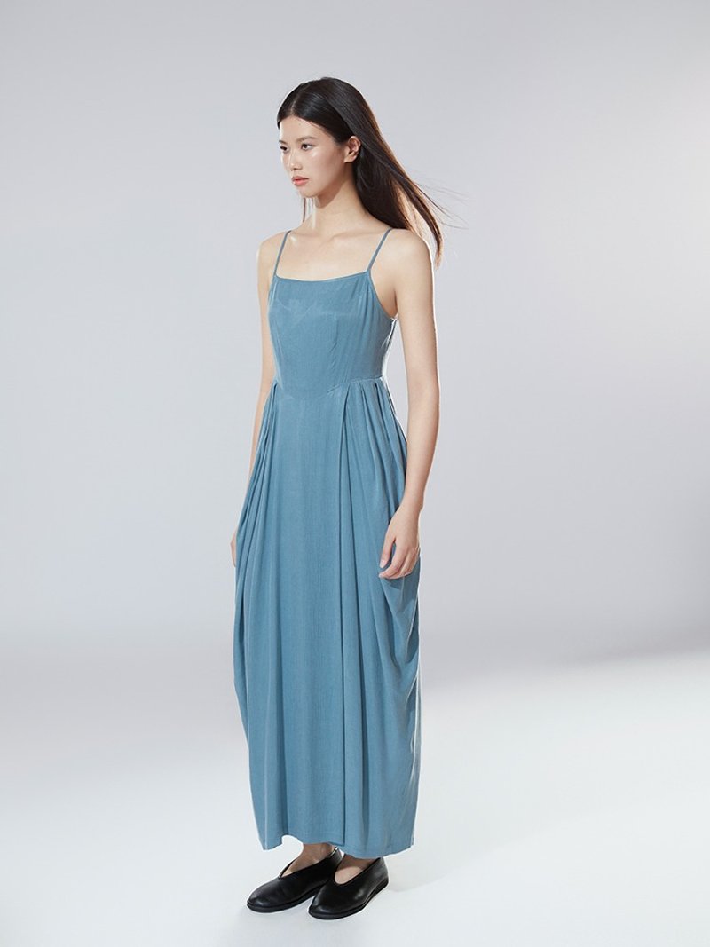 铜氨丝垂感褶皱连衣裙子 - 洋装/连衣裙 - 其他材质 