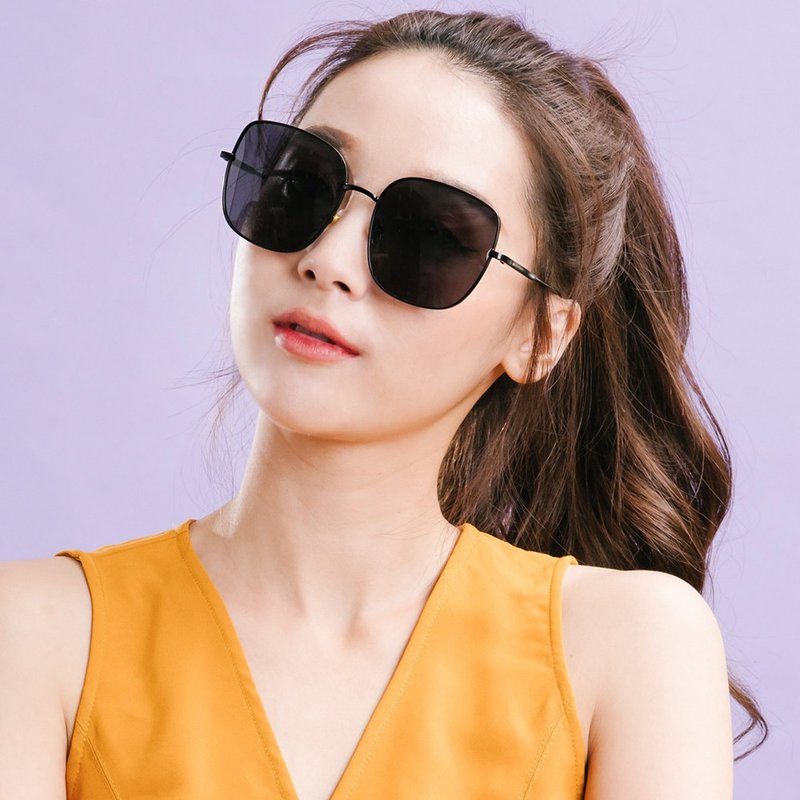 威尼斯的河岸咏叹│夜幕黑微方黑细框偏光墨镜│UV400太阳眼镜 - 墨镜 - 其他金属 黑色