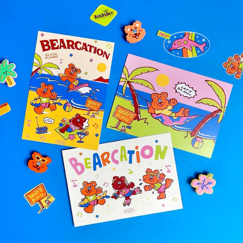 DADDY | 爸爸明信片，带有可爱夏季小熊图案的明信片。 - 卡片/明信片 - 纸 