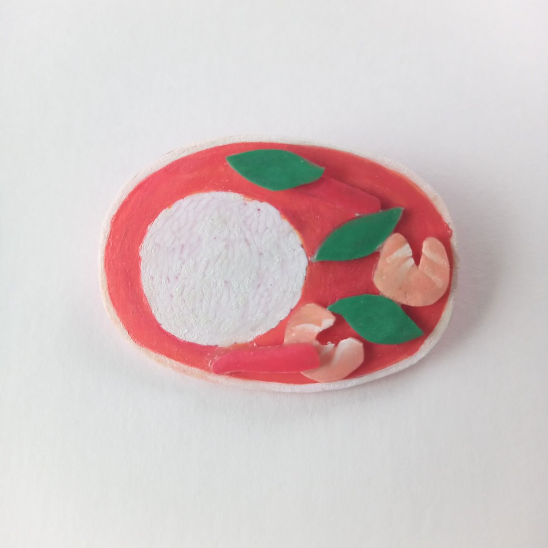 Brooch red curry hand-painted one-of-a-kind - 胸针 - 塑料 红色