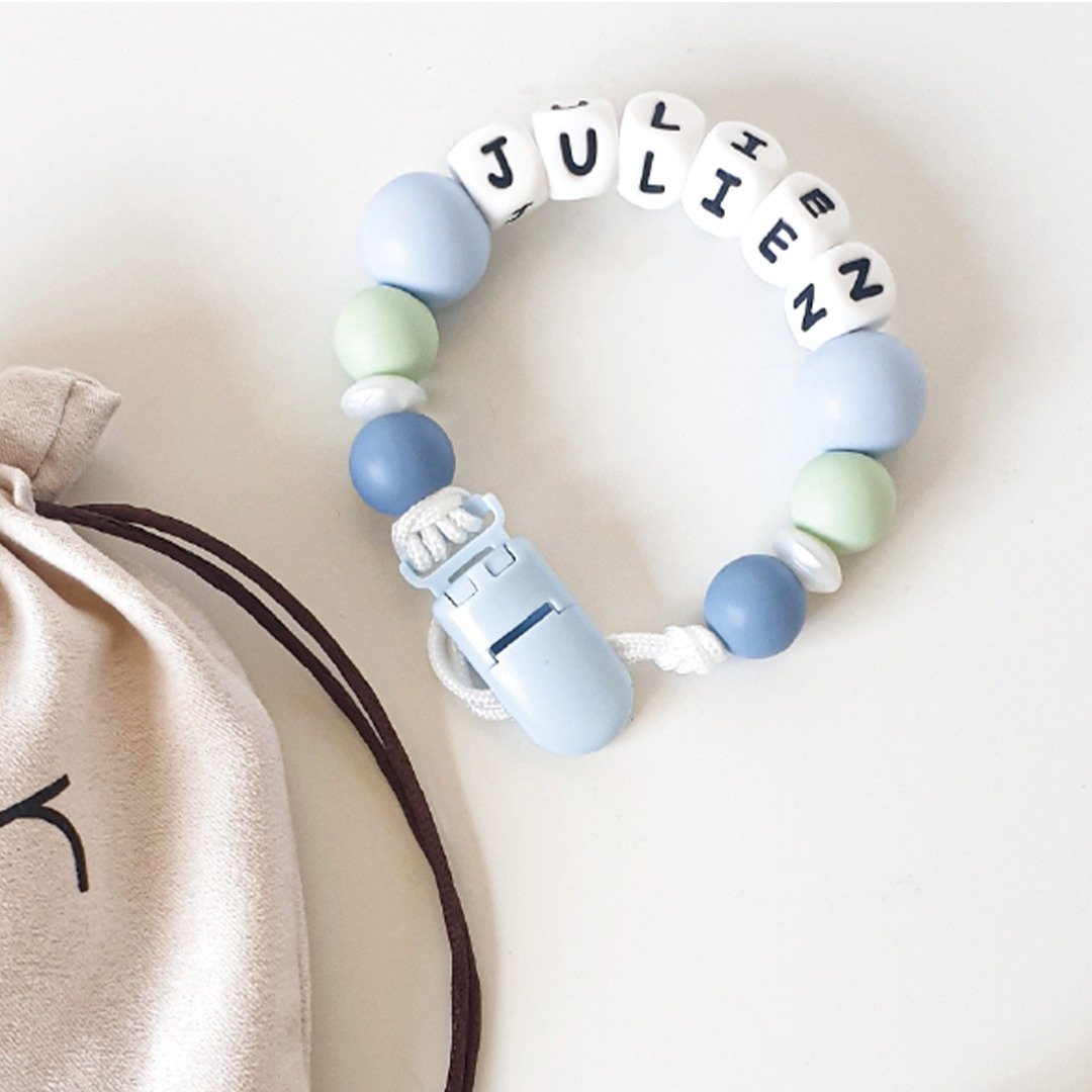 JULIEN 蓝绿色 奶嘴链夹 / 定制化奶嘴链 可套香草奶嘴 (27cm) - 玩具/玩偶 - 其他材质 