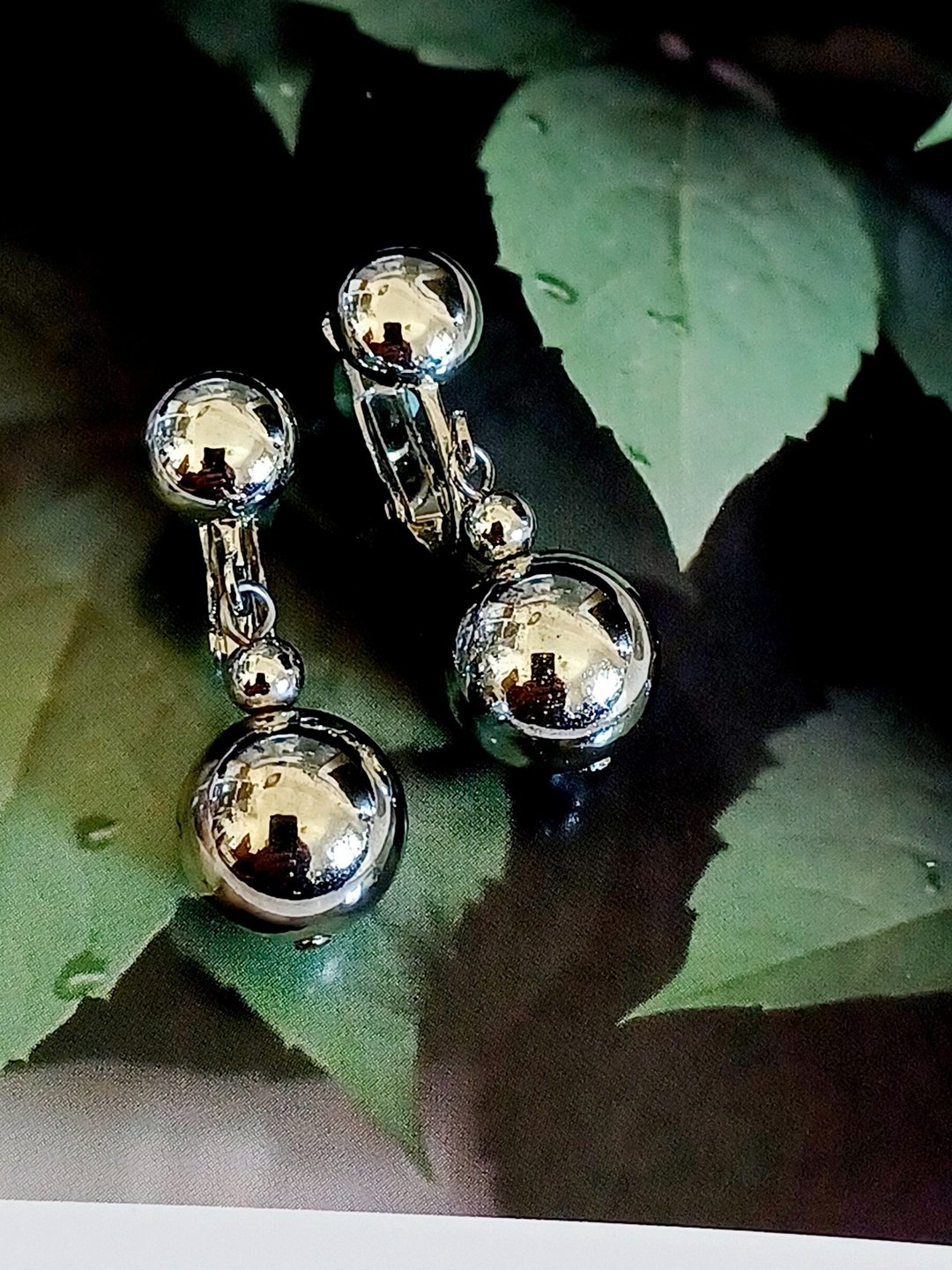 vintage jewelry  简约亮眼垂坠亮银 夹式耳环 - 耳环/耳夹 - 其他金属 