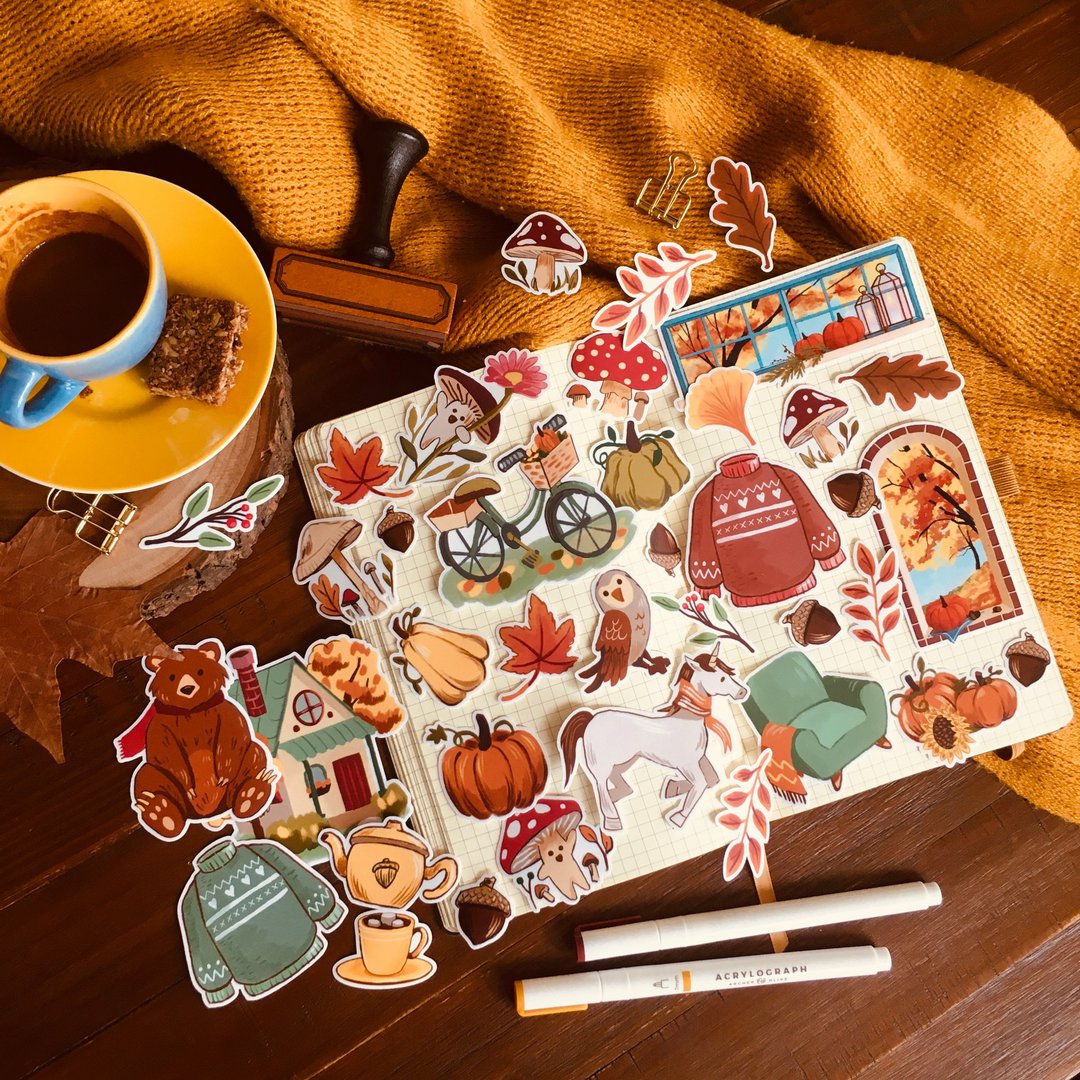 Warm Cozy Wilderness Fall Sticker Set (40 Pieces) - 贴纸 - 防水材质 多色