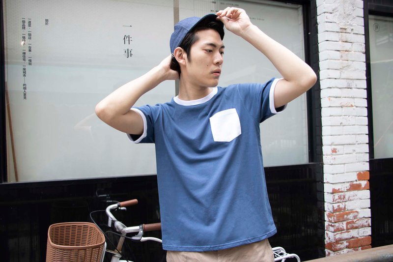 小日子 滚边配色 Tee (中性版) - 男装上衣/T 恤 - 棉．麻 蓝色