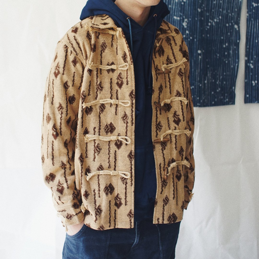 【Off-season sale】男士色织圈圈针织羊毛民族风牛角扣外套TAKA - 男装外套 - 羊毛 咖啡色