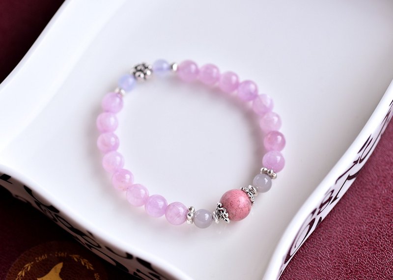 紫锂辉+蔷薇辉石+蓝纹玛瑙纯银花朵手链 - 手链/手环 - 水晶 紫色