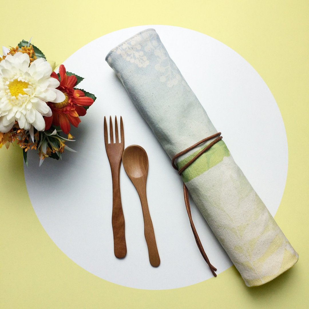 【定制化礼物】两用餐具收纳袋 凉夏-日安 餐垫 餐具包 - 餐垫/桌巾 - 棉 