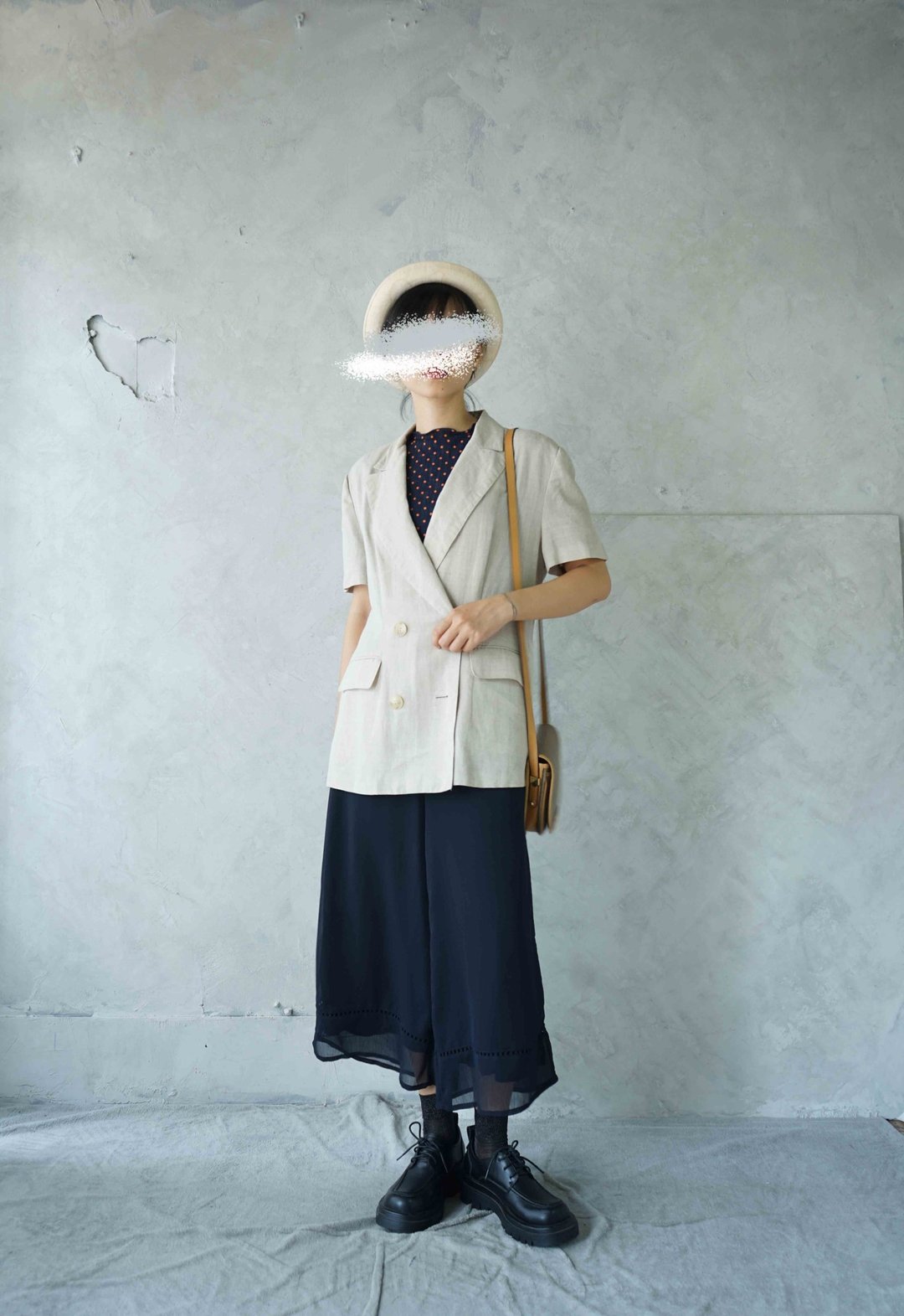 寻宝古着-棉麻质感驼色短袖西装外套 - 女装西装外套/风衣 - 棉．麻 卡其色