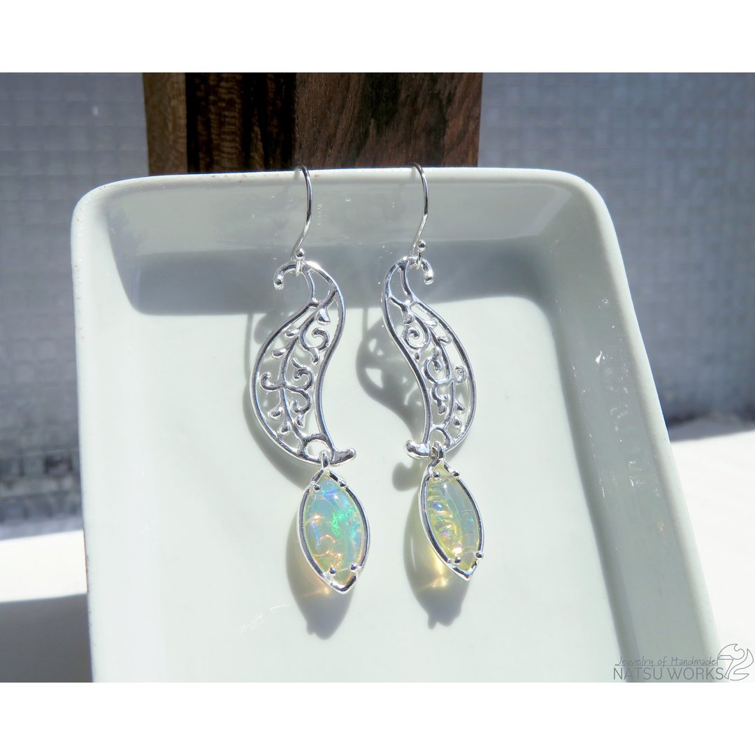 埃塞俄比亚 蛋白石 耳环 / Ethiopian Opal earring - 耳环/耳夹 - 宝石 蓝色