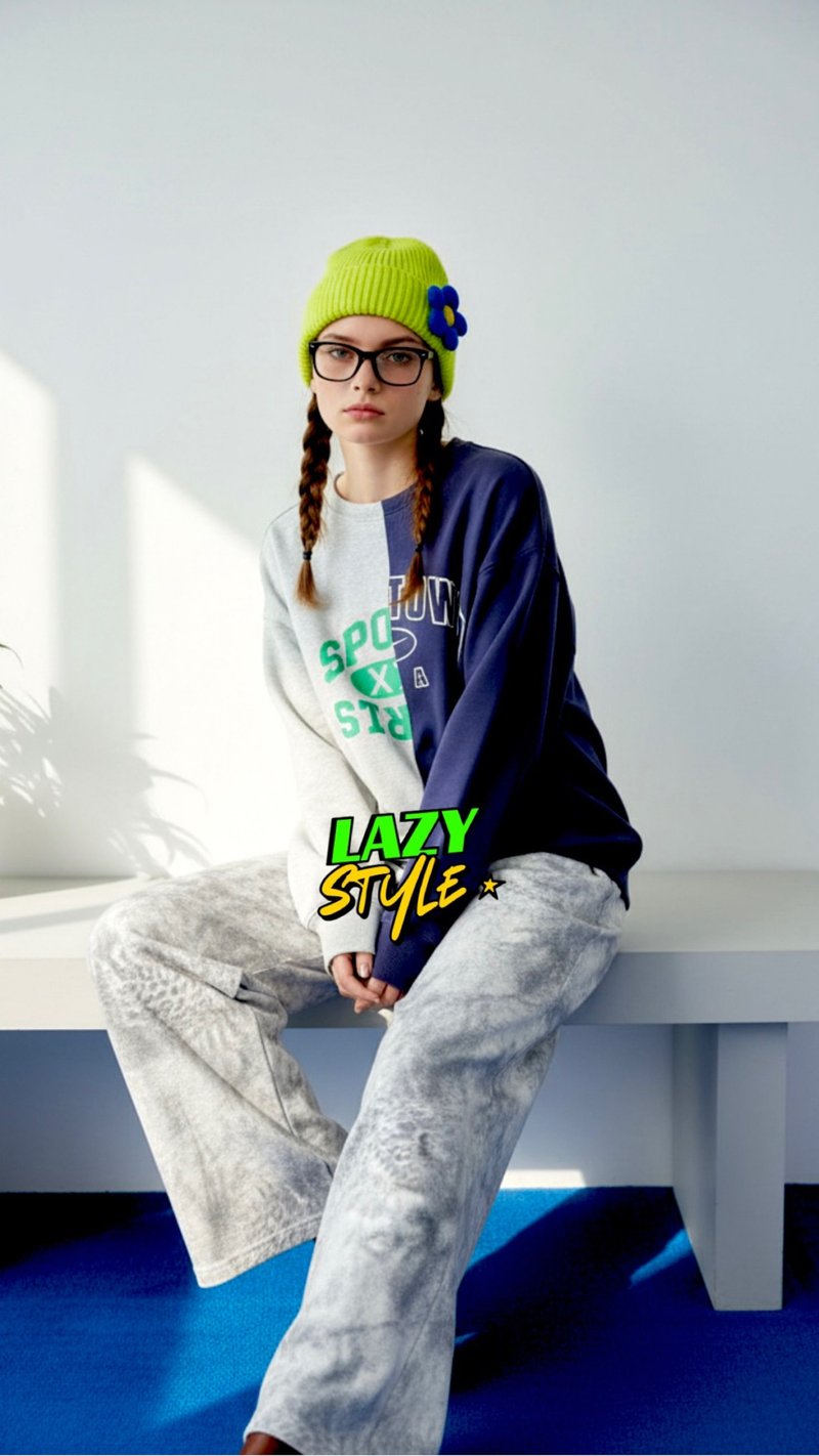 拼色加绒衞衣 - 女装 T 恤 - 其他材质 灰色