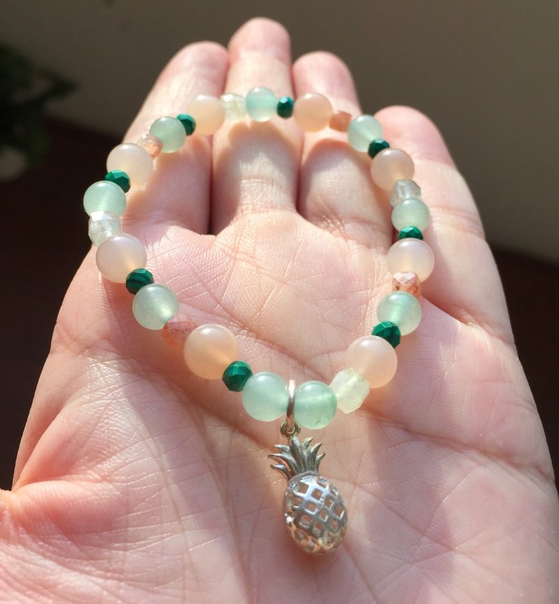 ||凤梨啤酒||小清新系列。葡萄石/太阳石/孔雀石/超七/925银坠饰 - 手链/手环 - 水晶 多色