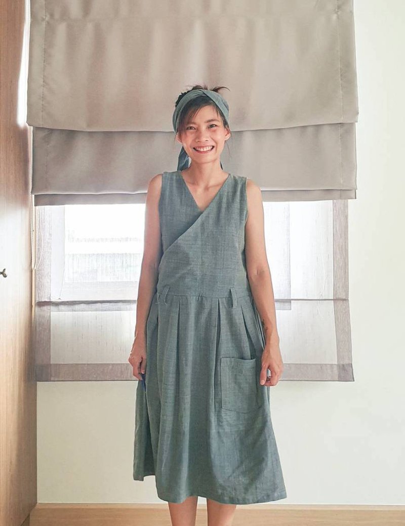 Vin Dress indigo Blue cotton - 洋装/连衣裙 - 棉．麻 蓝色