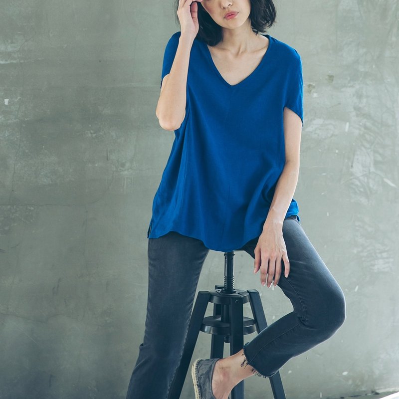 披肩式上衣 - 蓝 - 女装上衣 - 棉．麻 蓝色