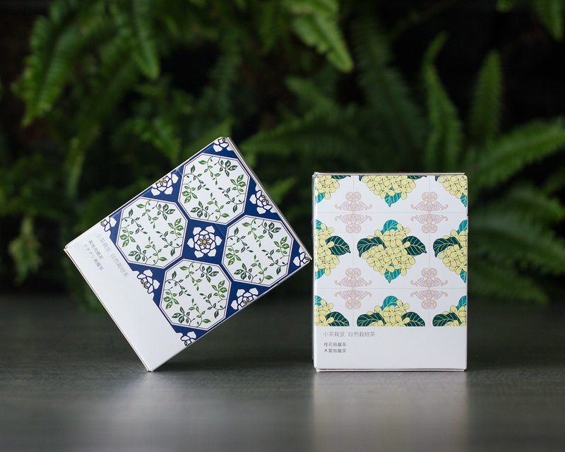 【怀旧花砖茶包】桂花乌龙茶+黄栀乌龙茶 轻巧盒2入 - 茶 - 新鲜食材 蓝色