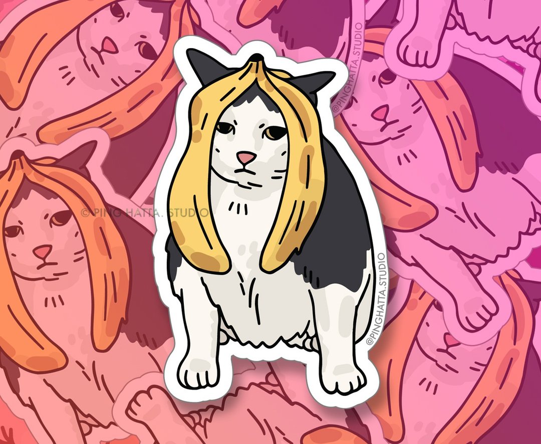 Banana Cat Meme Die Cut Sticker - 贴纸 - 塑料 