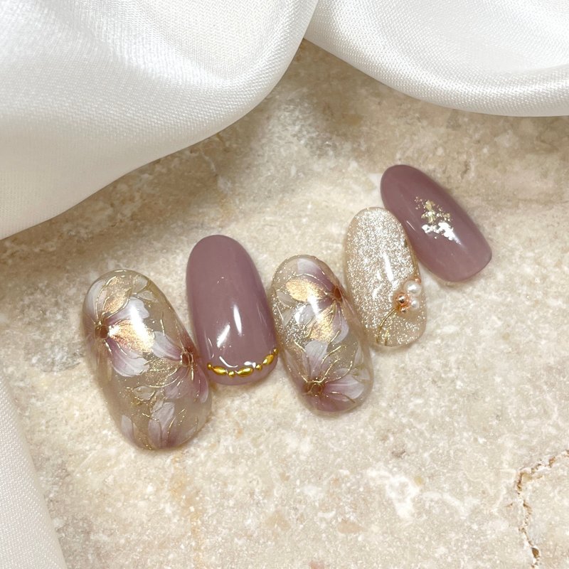 指甲晶片 / 花卉 / 粉红色贝奇 / / 尺寸定制 - 指甲油/指甲贴 - 树脂 紫色