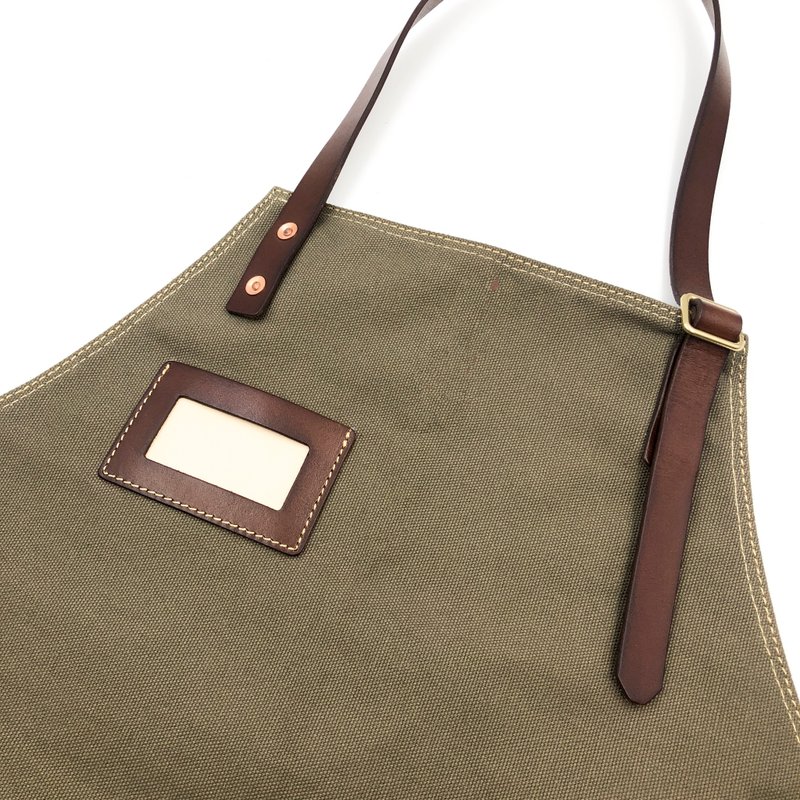 手工植鞣皮革-工作帆布皮革围裙(特) - 围裙 - 真皮 卡其色