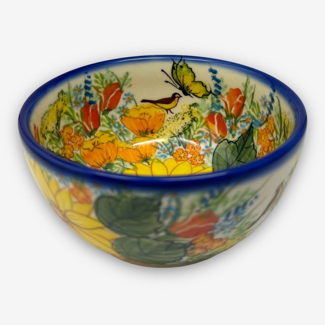 波兰手绘手工陶-饭碗 13cm 蝶梦黄花系列 设计师款 - 碗 - 陶 黄色