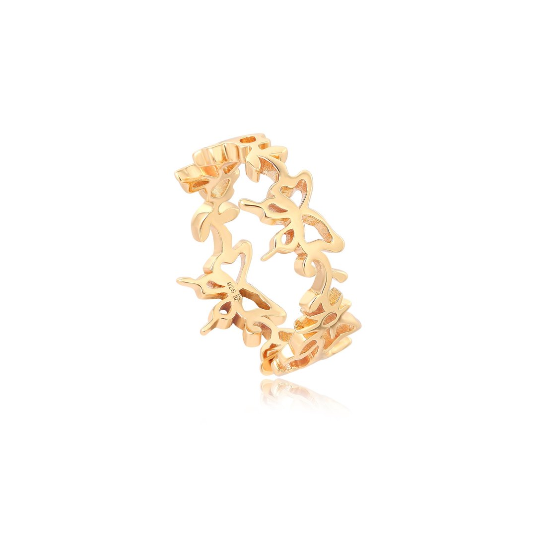 抽象蝴蝶纯银镀18K金戒指 Abstract Butterflies Lace Ring - 戒指 - 纯银 金色