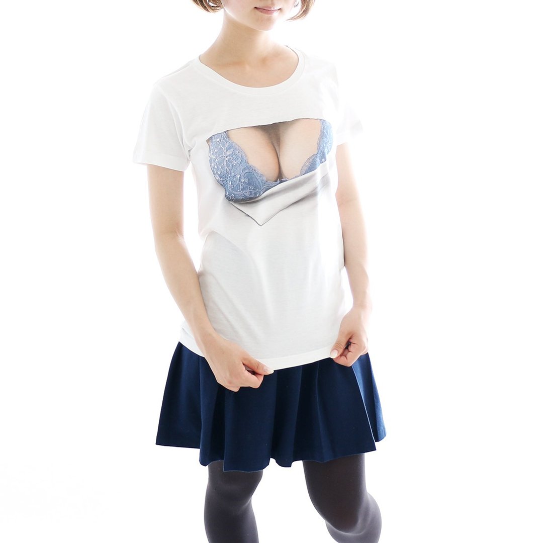 Mousou Mapping T-shirt/ Blue bra - 女装 T 恤 - 棉 蓝色