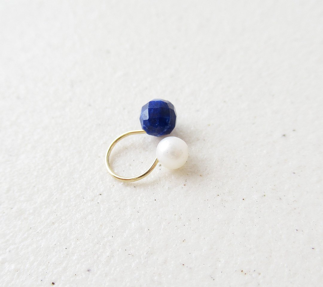 3 WAYS, Lapis lazuli and Freshwater pearl (Ear cuff) - 耳环/耳夹 - 石头 蓝色