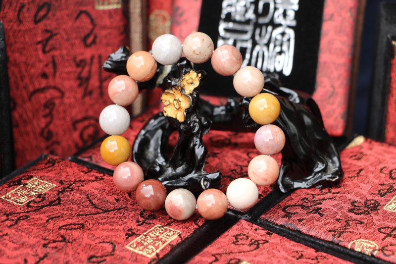 原矿天然彩玉阿拉善手珠 12mm圆珠 定制化串珠设计 似盐源玛瑙色 - 手链/手环 - 玉石 