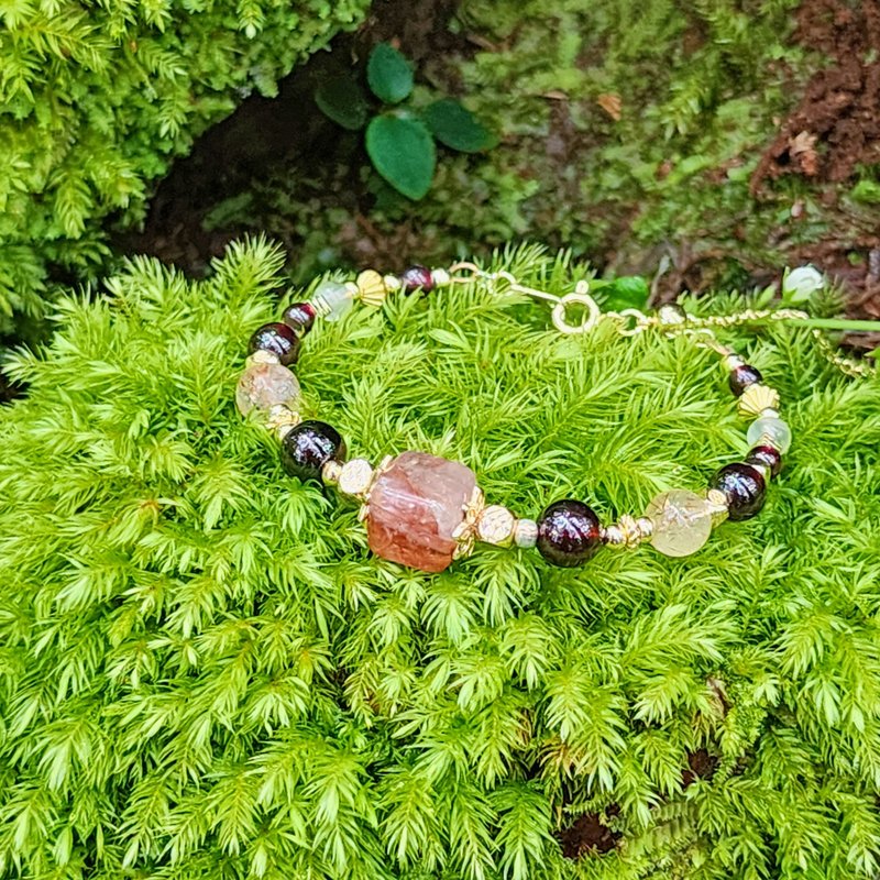 花语心火。红胶花 红石榴石 铜发晶 黄月光石 水晶手链 - 手链/手环 - 水晶 