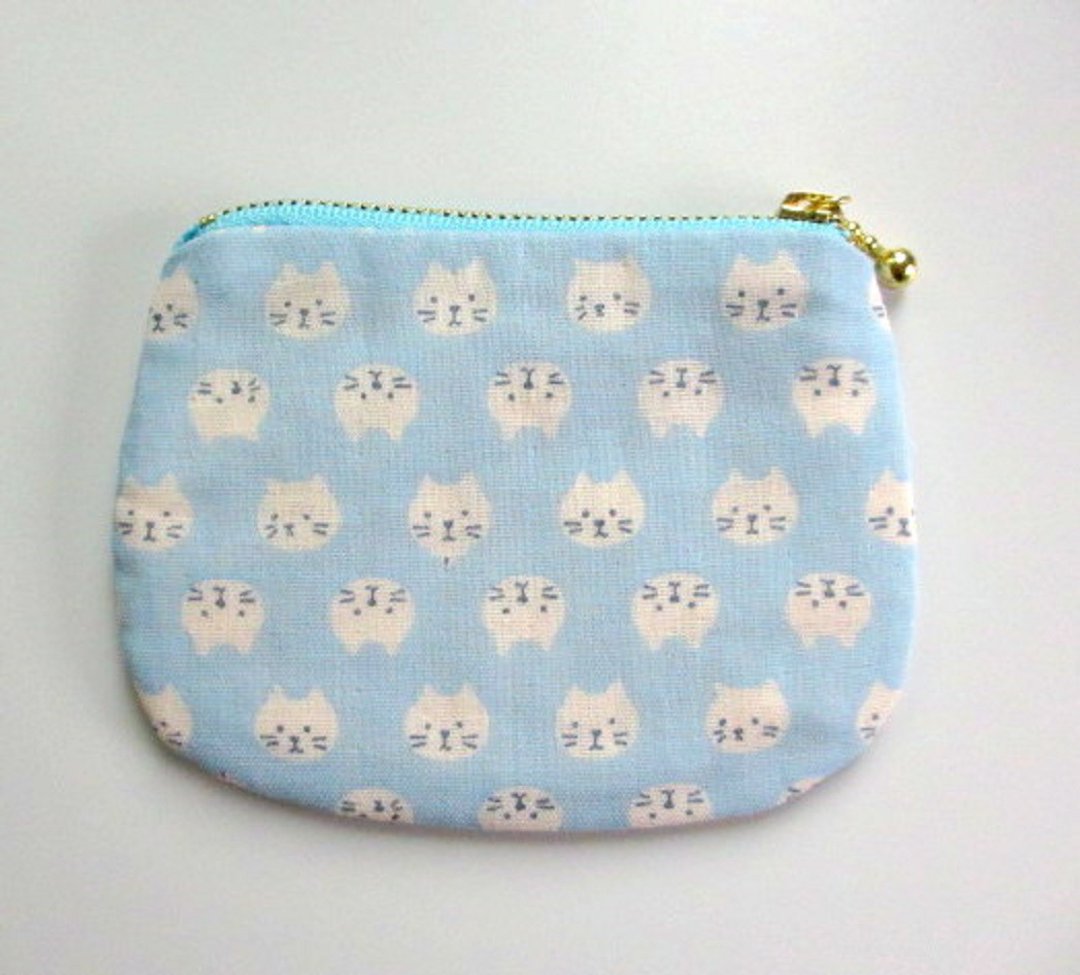 Gauze mini pouch  blue cat - 化妆包/杂物包 - 棉 蓝色