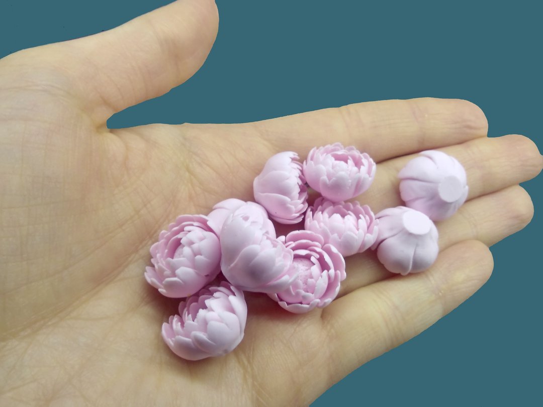 Light pink home decor peony polymer clay flower beads for creating Flower caboch - 其他 - 粘土 粉红色