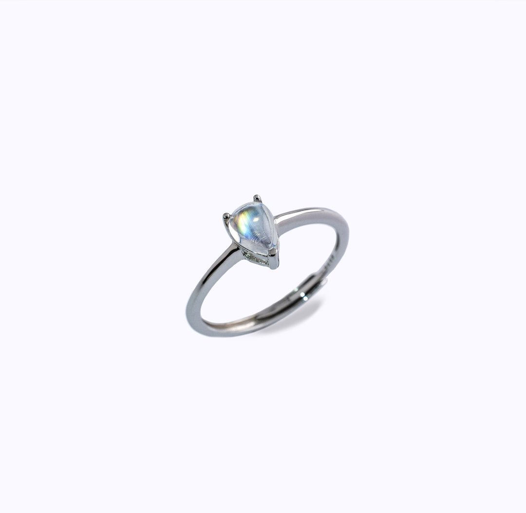 AND 月光石 蓝色 水滴 5*7mm 戒指 经典系列 Pear 天然宝石 - 戒指 - 银 蓝色