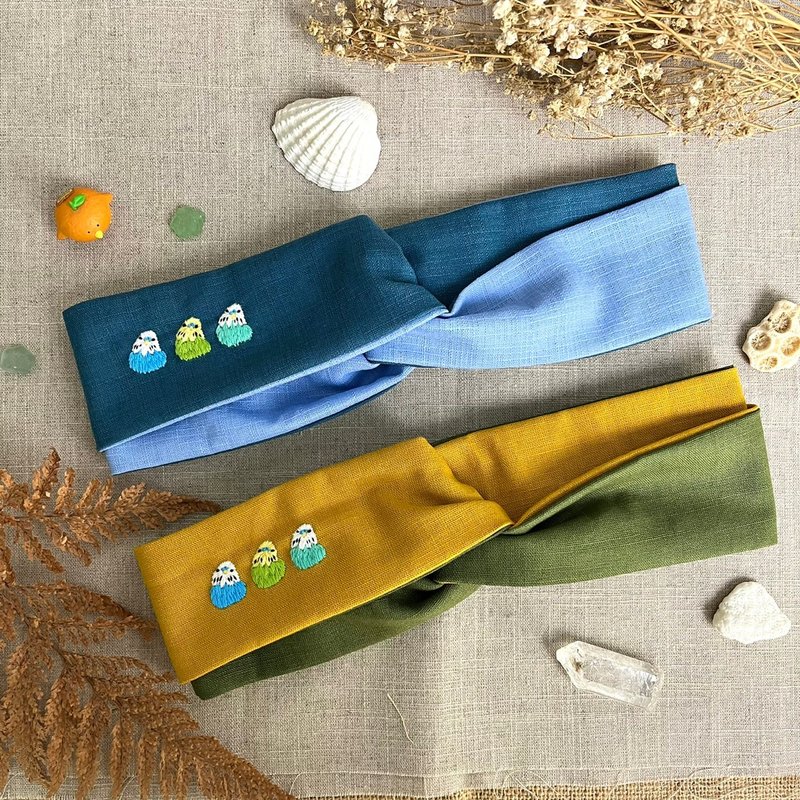 虎皮丸子双色扭结手工刺绣发带 - 发带/发箍 - 绣线 多色