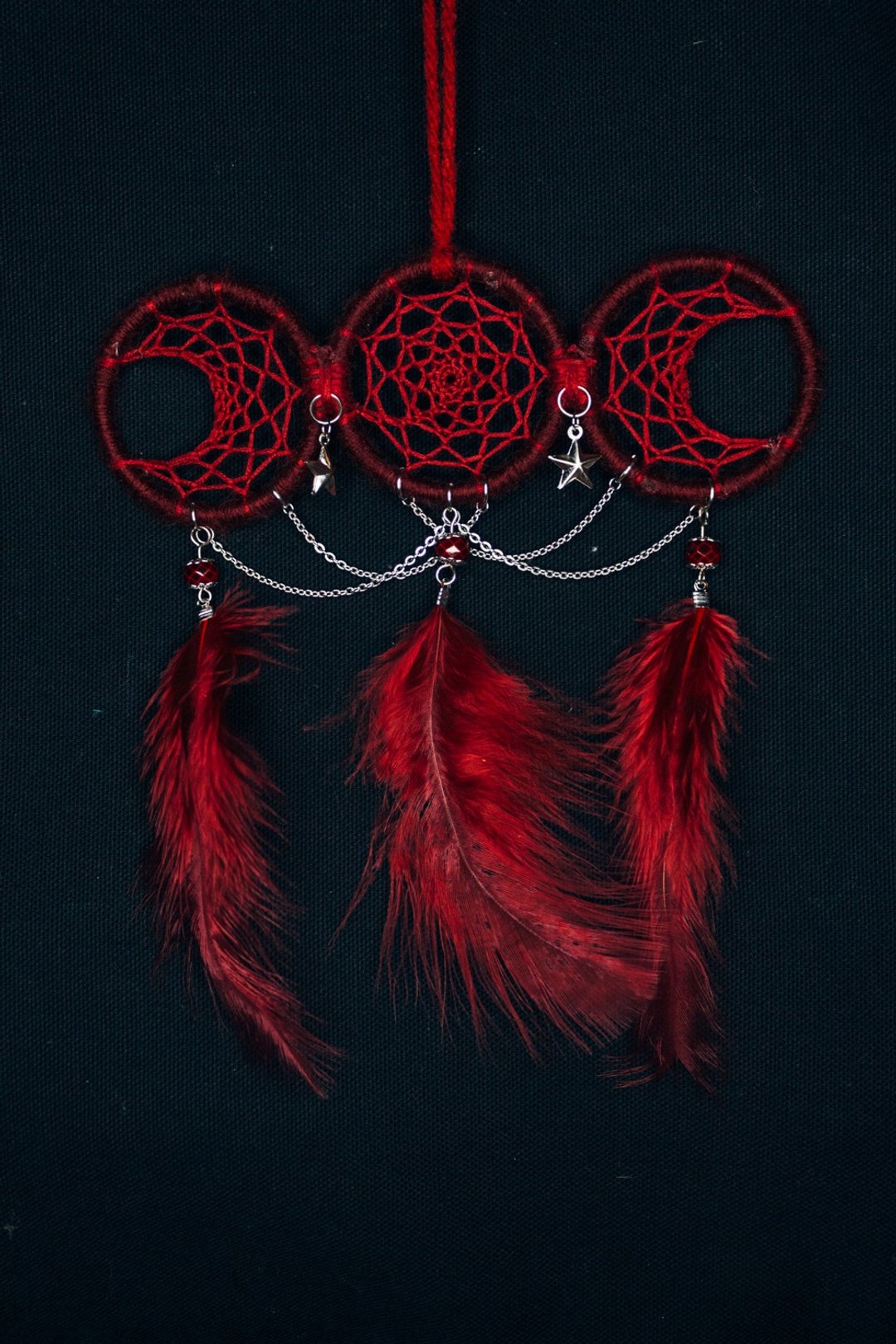 纯手工捕梦网 Handmade Dreamcatcher－【迷你三月相女神－蓝】 - 摆饰 - 棉 红色