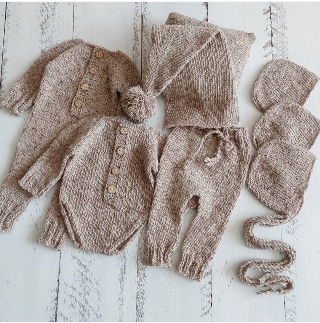 Newborn tweed Bonnet, romper, outfit, pillow, sleepy cap, pants - 婴儿饰品 - 羊毛 